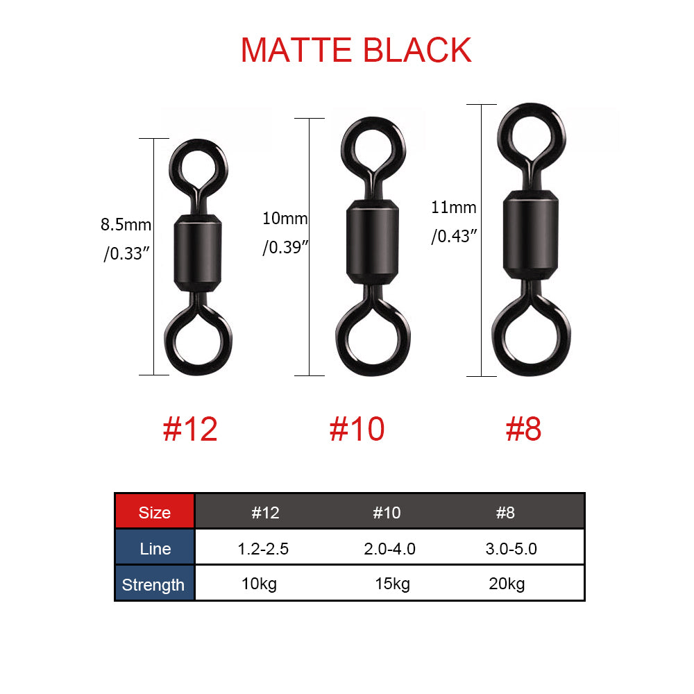 Fishing Rolling Swivel Snap Pack of 100, #8 #10 #12 HERCULES