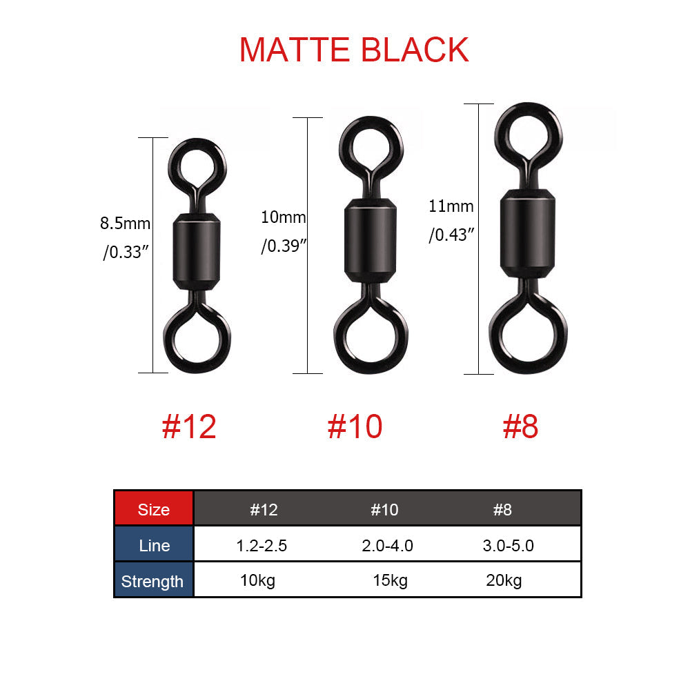 Fishing Rolling Swivel Snap Pack of 100, #8 #10 #12 HERCULES