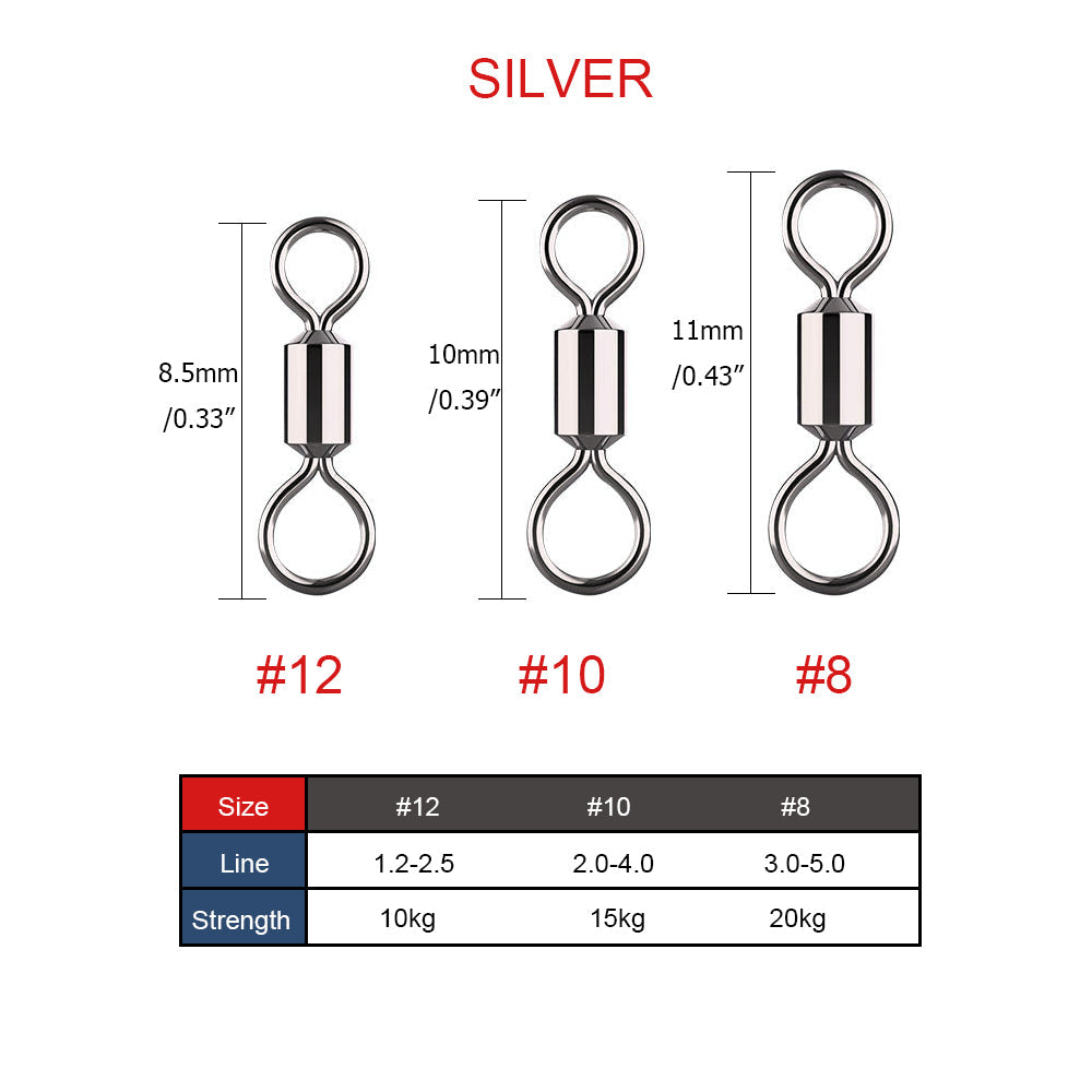 Fishing Rolling Swivel Snap Pack of 100, #8 #10 #12 HERCULES