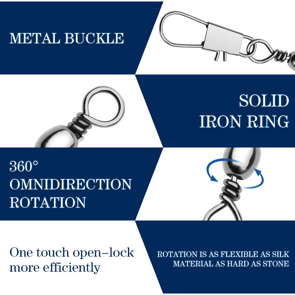 Fishing Snap Swivels with Barrel Swivel 5/0#-12#, Pack of 100pcs HERCULES