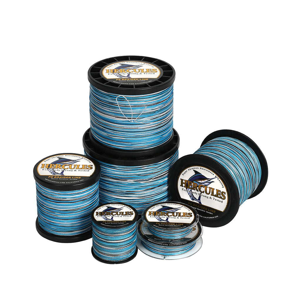 HERCULES 100M-2000M Blue Camo 6lb-100lb PE Braided Fishing Line 4 Strands HERCULES