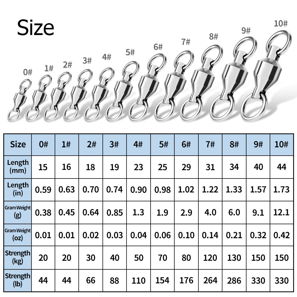 Fishing Ball Bearing Swivels with Solid Rings Pack of 10 HERCULES