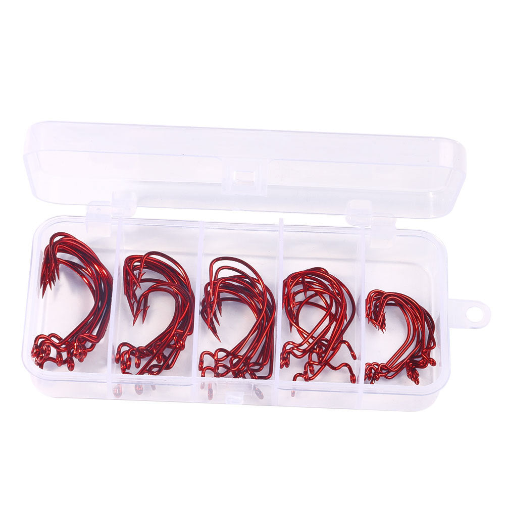 ewg red fishing hook EWG Worm Hooks with Holes 50pcs Soft Bait Fishing Hooks – Hercules Fishing Tackle