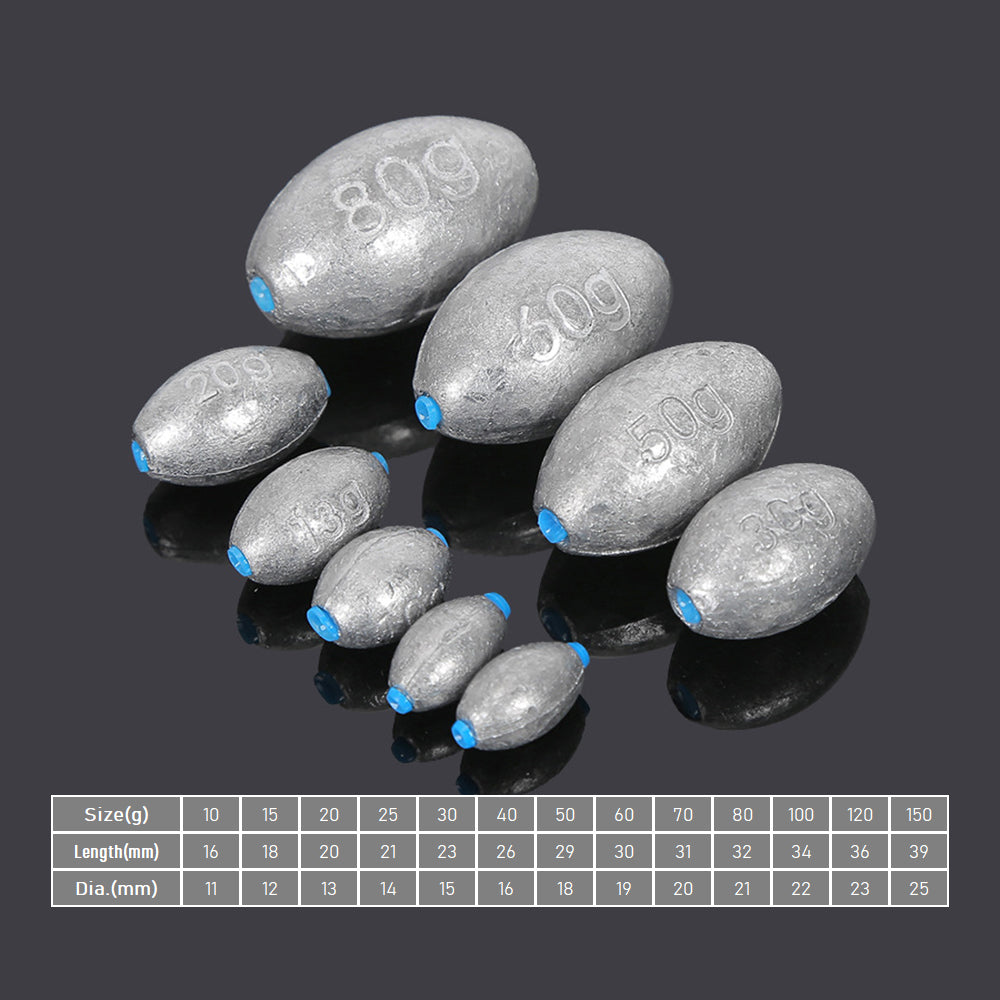 Plastic-Core Olive Inline Sinkers, 10g - 150g HERCULES