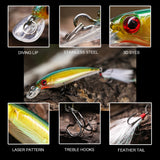 HERCULES Shallow Diving Minnow Lures Fishing Lures with Wether Tail, Pack of 10 HERCULES