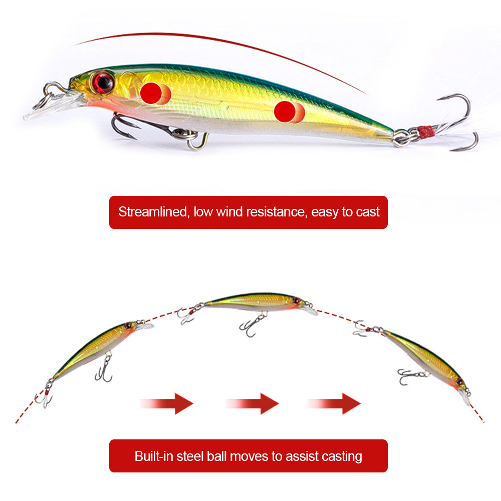 HERCULES Shallow Diving Minnow Lures Fishing Lures with Wether Tail, Pack of 10 HERCULES