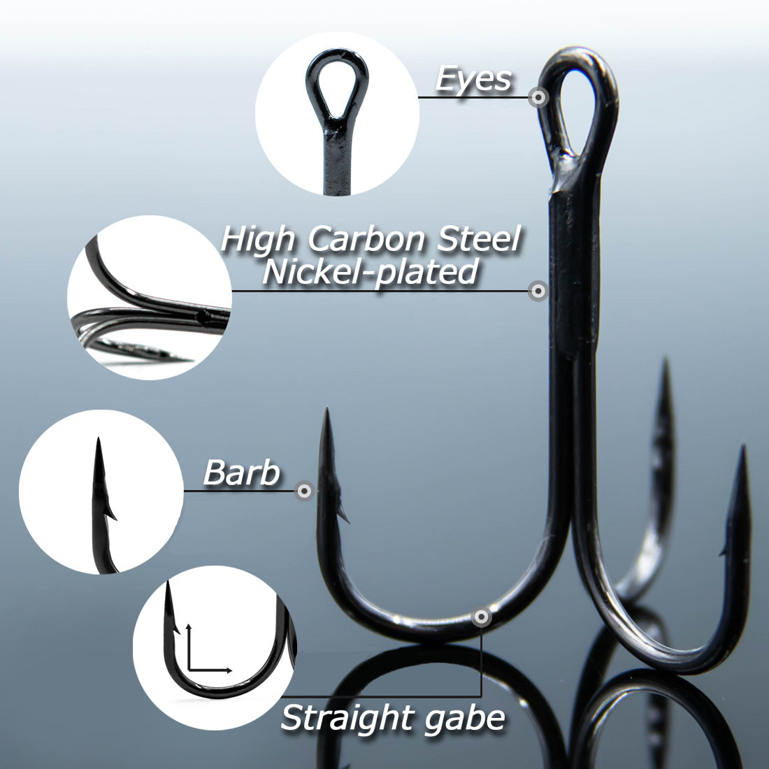 Premium Treble Hooks – 25 Pack, High Carbon Steel, Ultra Sharp HERCULES