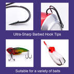 High Carbon Steel Frog Double Hooks – Sharp Barbed Black Fishing Hooks HERCULES