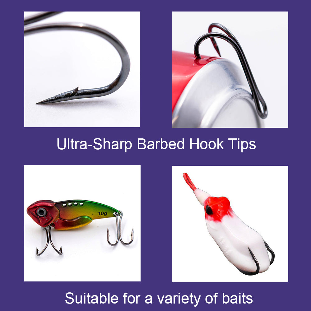 High Carbon Steel Frog Double Hooks – Sharp Barbed Black Fishing Hooks HERCULES