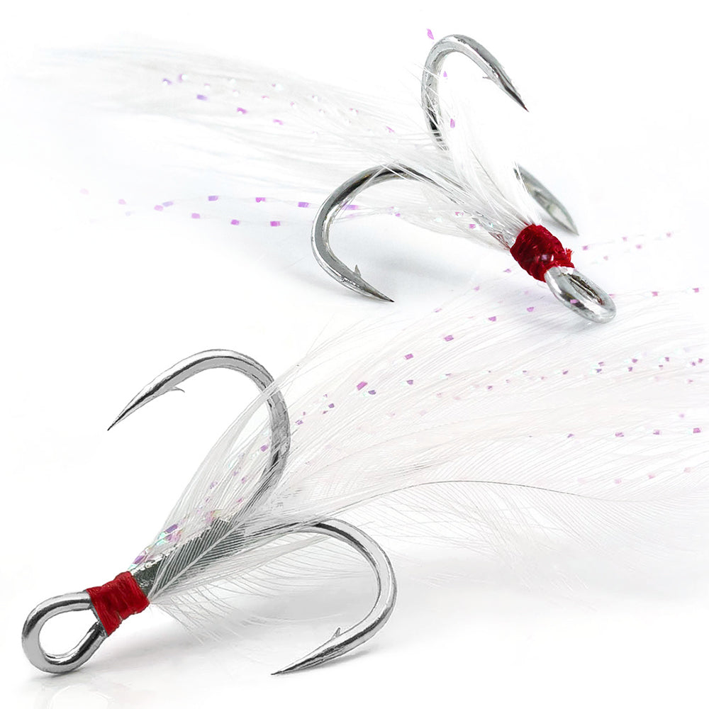 Feathered Treble Hooks – High Carbon Steel Barbed Fishing Hooks with Feathers HERCULES