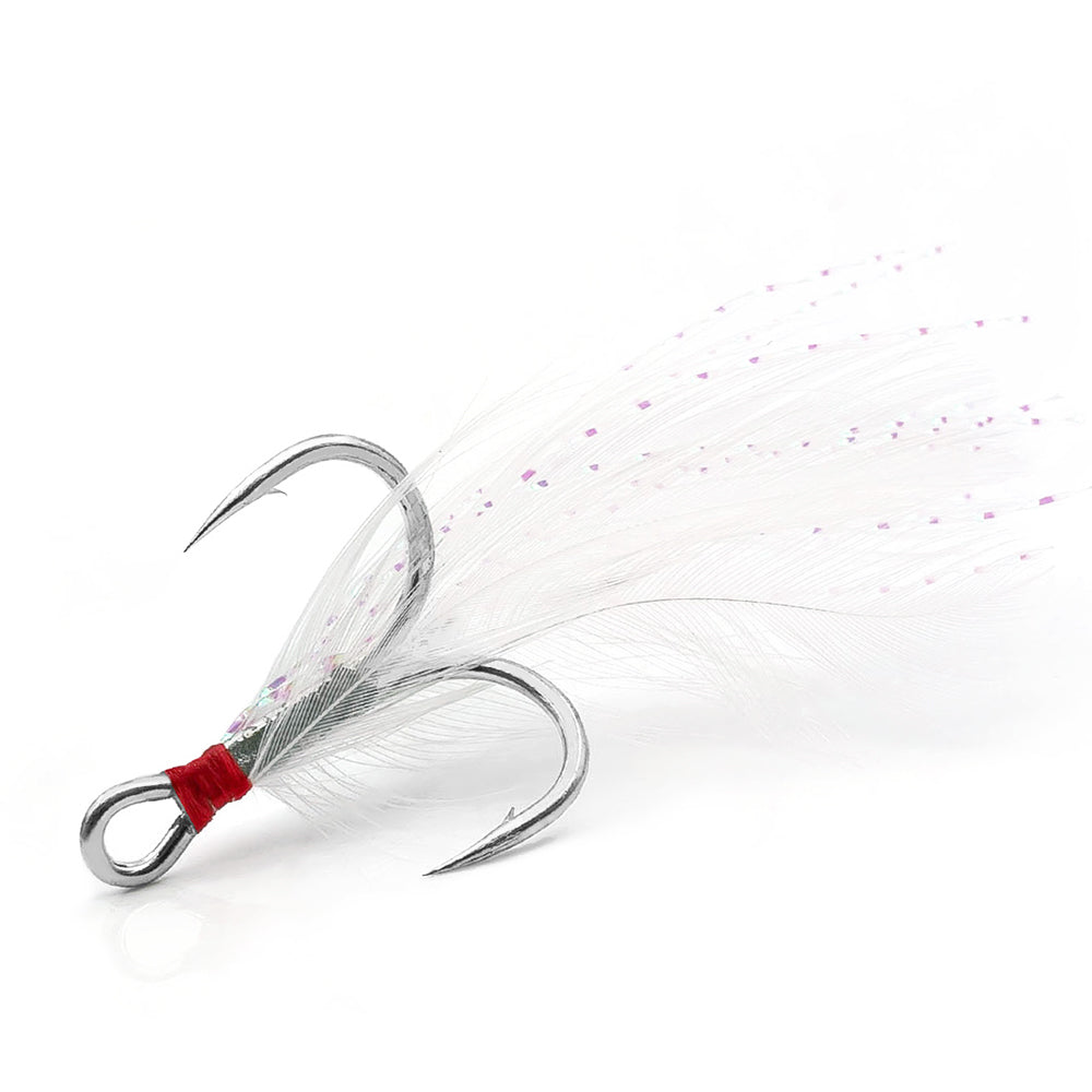 Feathered Treble Hooks – High Carbon Steel Barbed Fishing Hooks with Feathers HERCULES