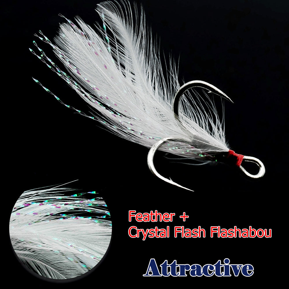 Feathered Treble Hooks – High Carbon Steel Barbed Fishing Hooks with Feathers HERCULES