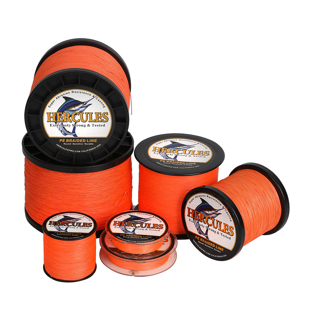 HERCULES 100M-2000M Orange 6lb-100lb PE Braided Fishing Line 4 Strands HERCULES