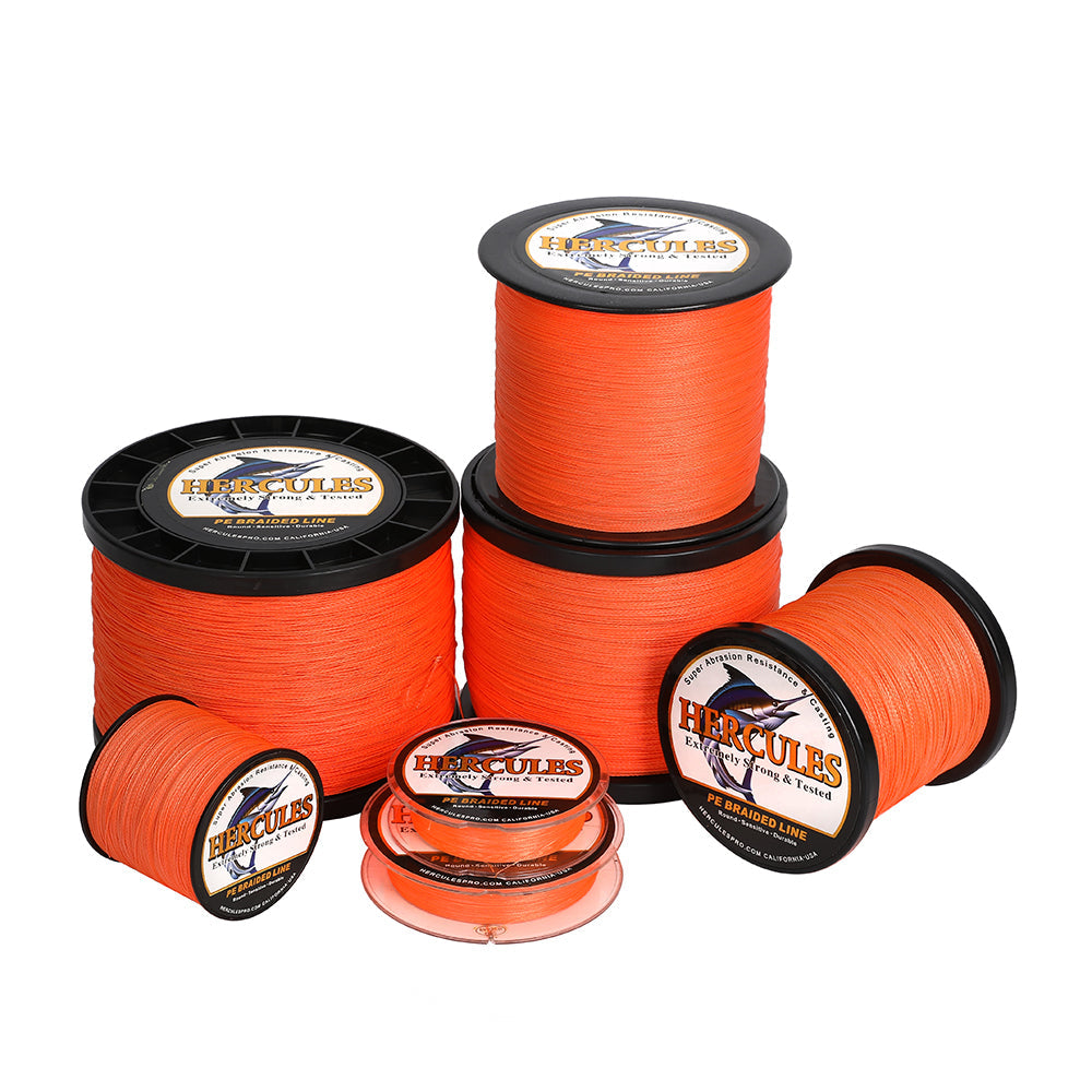 HERCULES 100M-2000M Orange 6lb-100lb PE Braided Fishing Line 4 Strands HERCULES