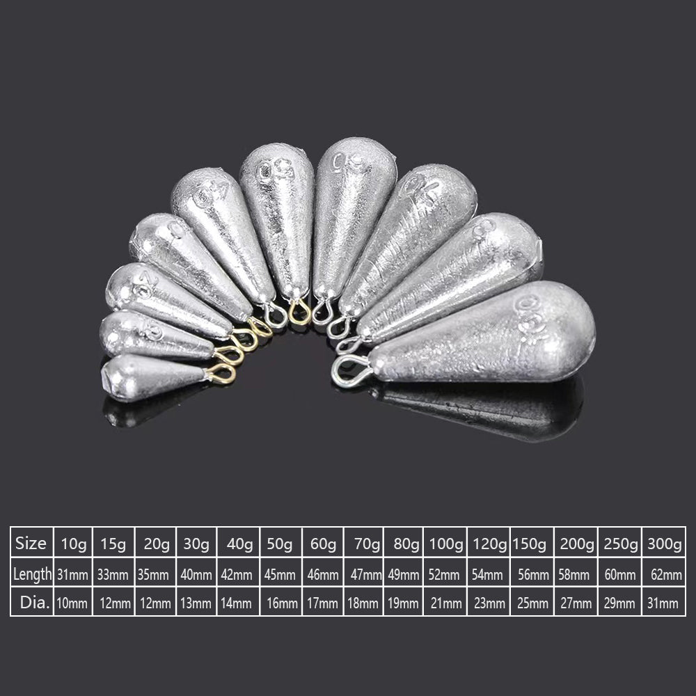 Waterdrop-Shaped Fishing Sinkers – 16 Weight Options from 10g to 300g HERCULES