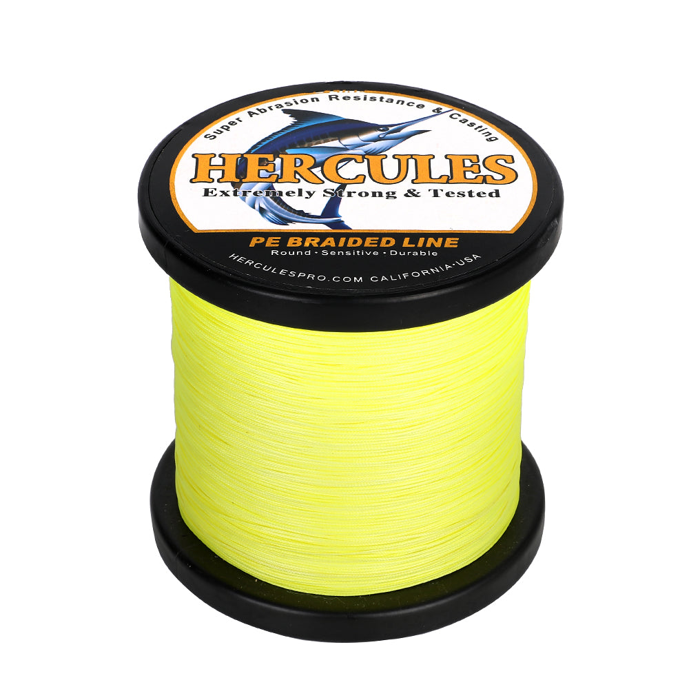 HERCULES Fluorescent Yellow 12 Strands 10lb-420lb PE Braided Fishing Line 100M-2000M HERCULES