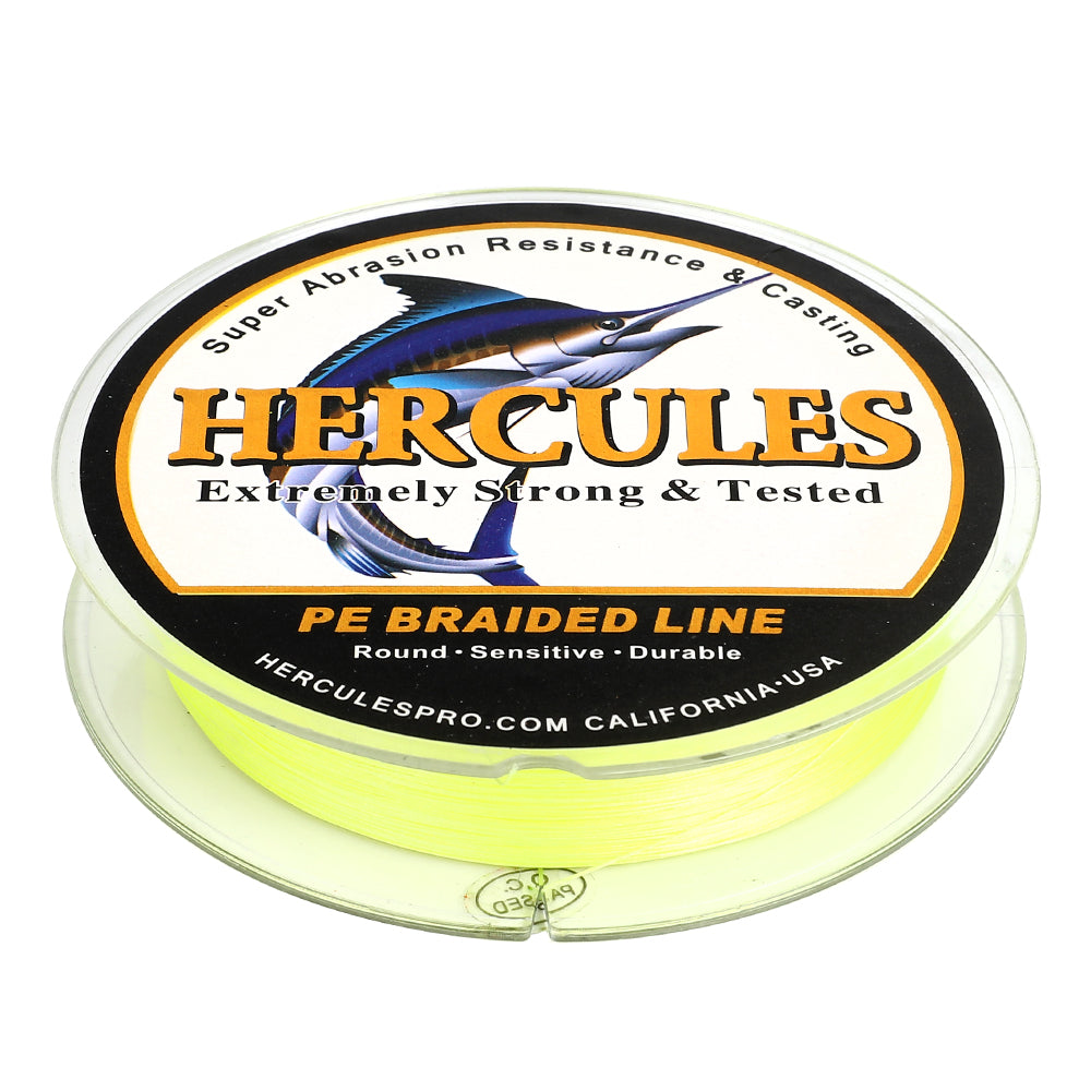 HERCULES 100M-2000M Fluorescent Yellow 10lb-300lb PE Braided Fishing Line 8 Strands HERCULES