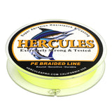 HERCULES 100M-2000M Fluorescent Yellow 10lb-300lb PE Braided Fishing Line 8 Strands HERCULES