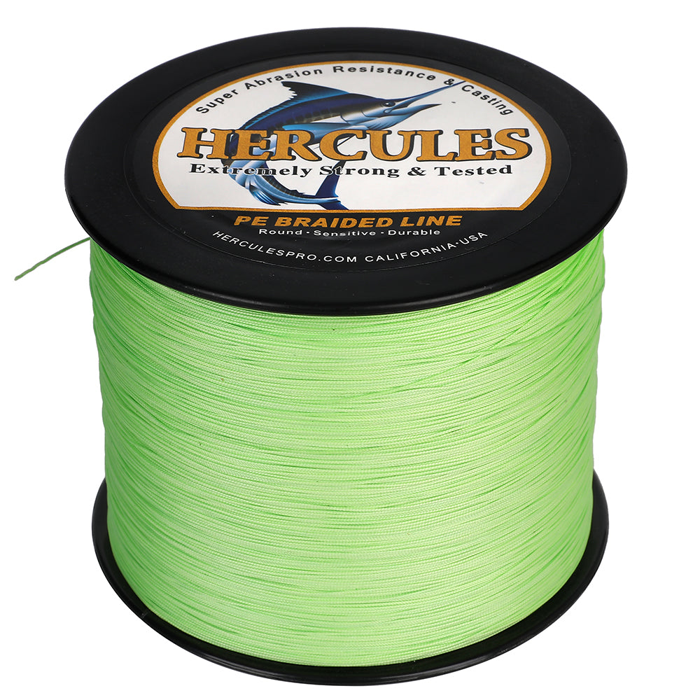 HERCULES Fluorescent Green 12 Strands 10lb-420lb PE Braided Fishing Line 100M-2000M HERCULES