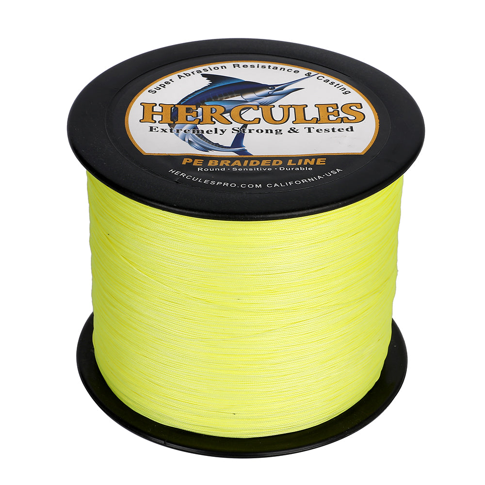 HERCULES Fluorescent Yellow 12 Strands 10lb-420lb PE Braided Fishing Line 100M-2000M HERCULES
