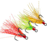 High Carbon Steel Treble Fishing Hooks with Hand-Tied Flash Feather HERCULES