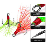 High Carbon Steel Treble Fishing Hooks with Hand-Tied Flash Feather HERCULES