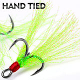 High Carbon Steel Treble Fishing Hooks with Hand-Tied Flash Feather HERCULES