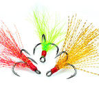 High Carbon Steel Treble Fishing Hooks with Hand-Tied Flash Feather HERCULES