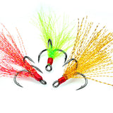 High Carbon Steel Treble Fishing Hooks with Hand-Tied Flash Feather HERCULES