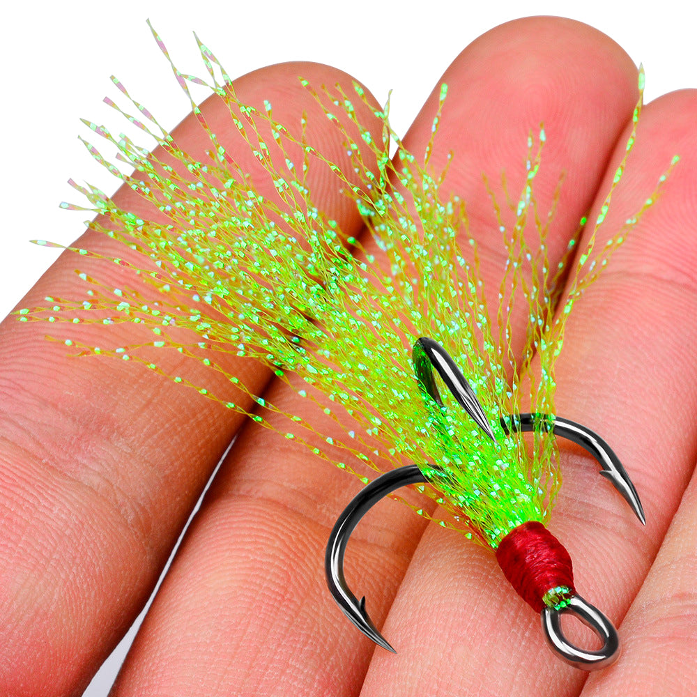 High Carbon Steel Treble Fishing Hooks with Hand-Tied Flash Feather HERCULES