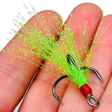 High Carbon Steel Treble Fishing Hooks with Hand-Tied Flash Feather HERCULES