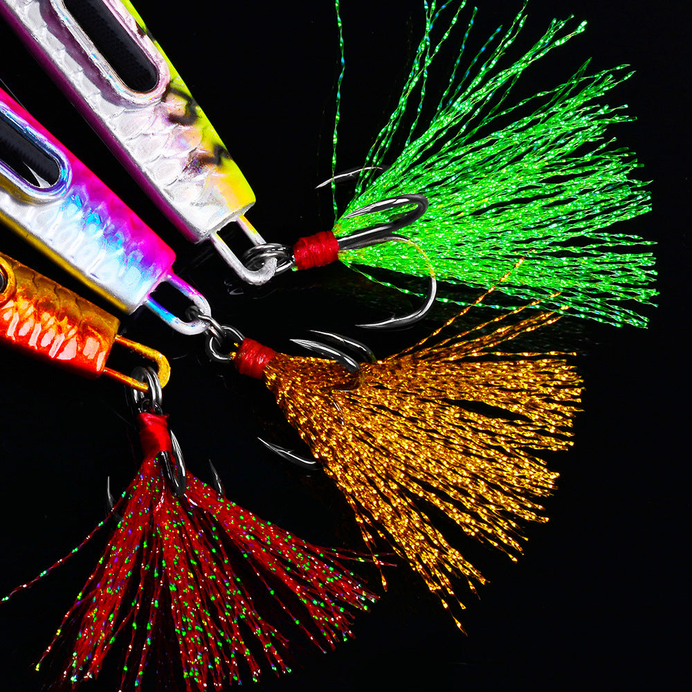 High Carbon Steel Treble Fishing Hooks with Hand-Tied Flash Feather HERCULES