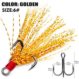 High Carbon Steel Treble Fishing Hooks with Hand-Tied Flash Feather HERCULES