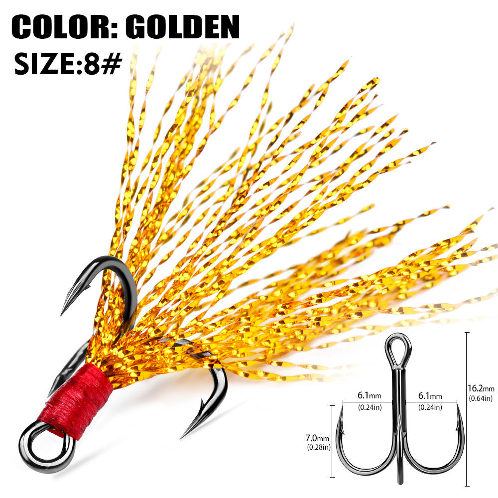 High Carbon Steel Treble Fishing Hooks with Hand-Tied Flash Feather HERCULES