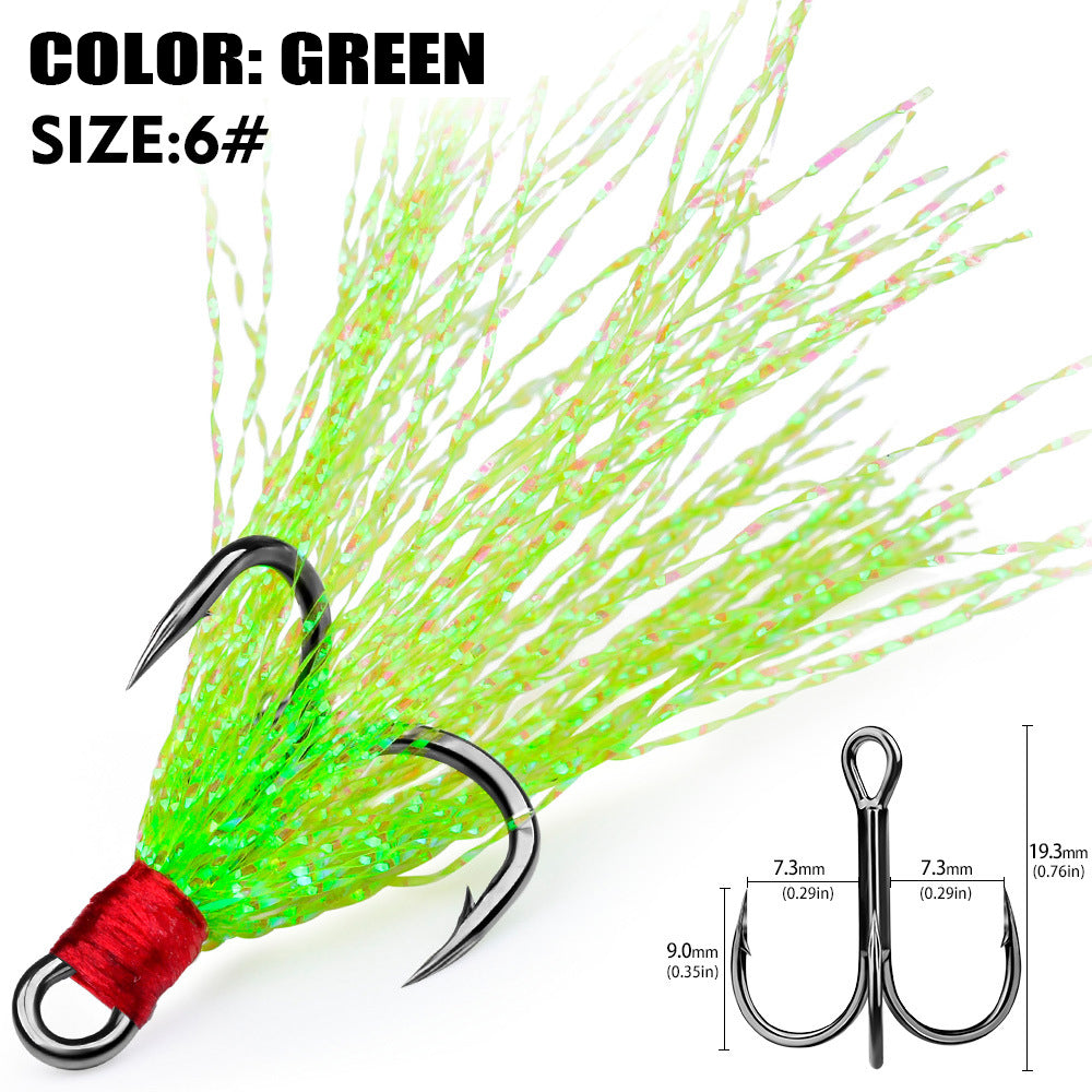 High Carbon Steel Treble Fishing Hooks with Hand-Tied Flash Feather HERCULES