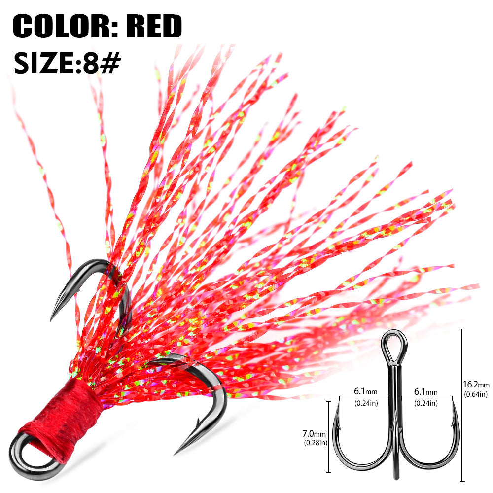 High Carbon Steel Treble Fishing Hooks with Hand-Tied Flash Feather HERCULES