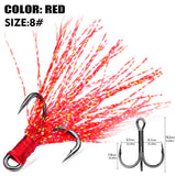 High Carbon Steel Treble Fishing Hooks with Hand-Tied Flash Feather HERCULES