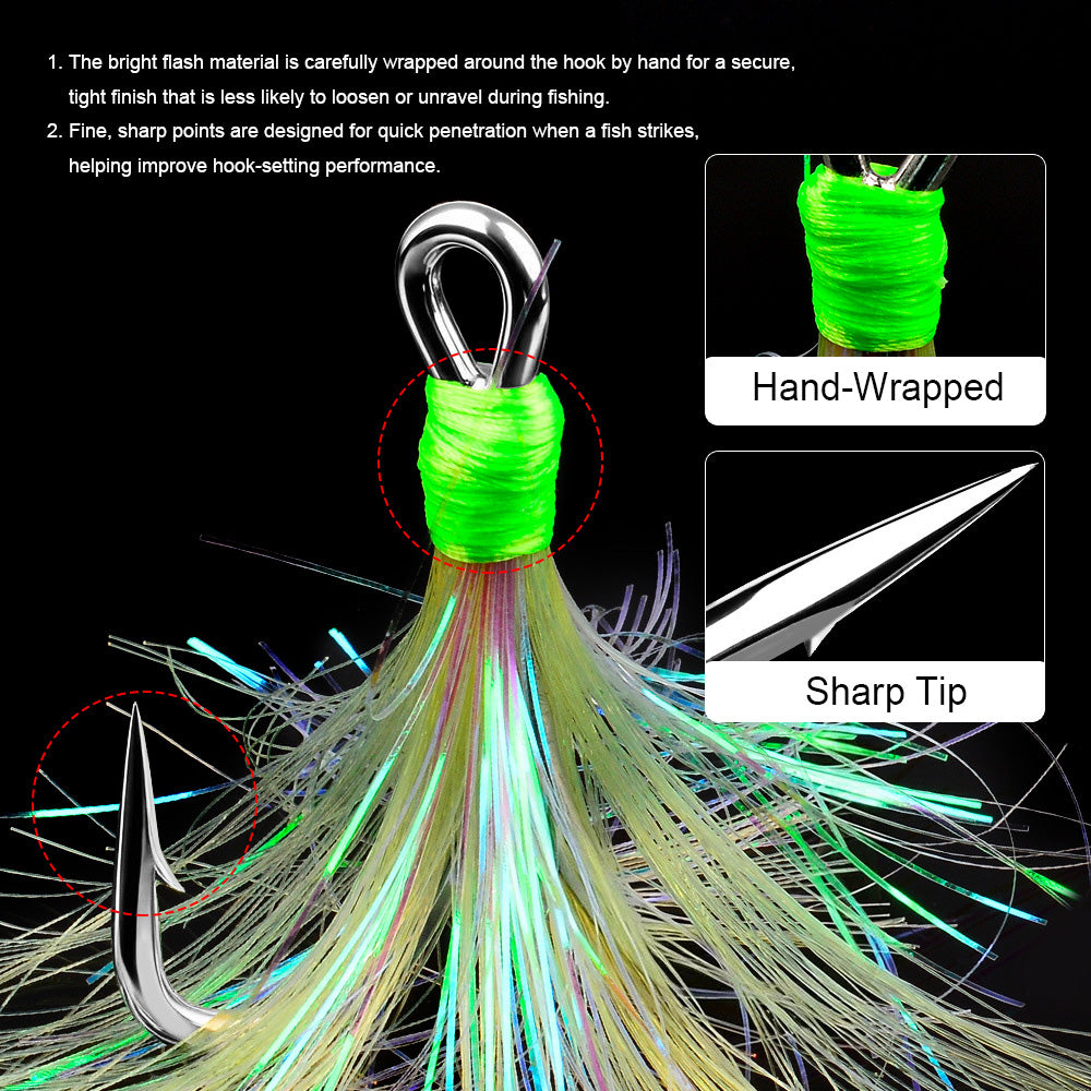 Treble Fishing Hooks with Flash Sharp Hook Barbs HERCULES Fishing Tackle