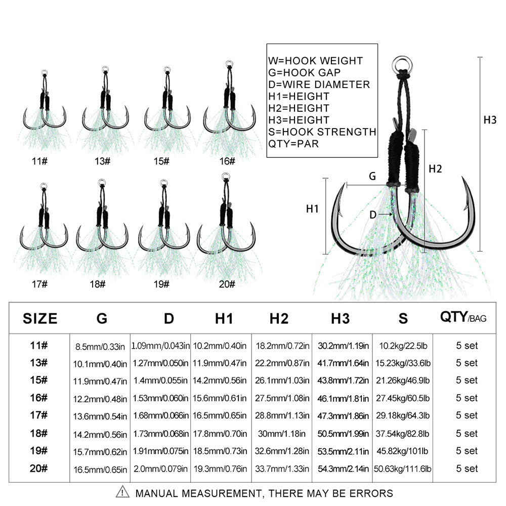 Saltwater Assist Hooks with Fish Skin & Flash Tinsel Twin Rig HERCULES