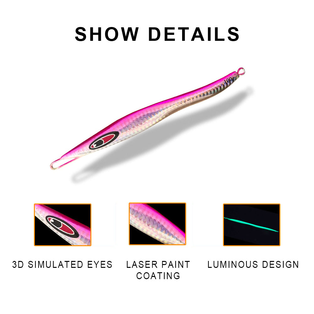 HERCULES Metal Lure Bait Fluorescent Lure S-shaped Slim Lure Pack of 5 HERCULES