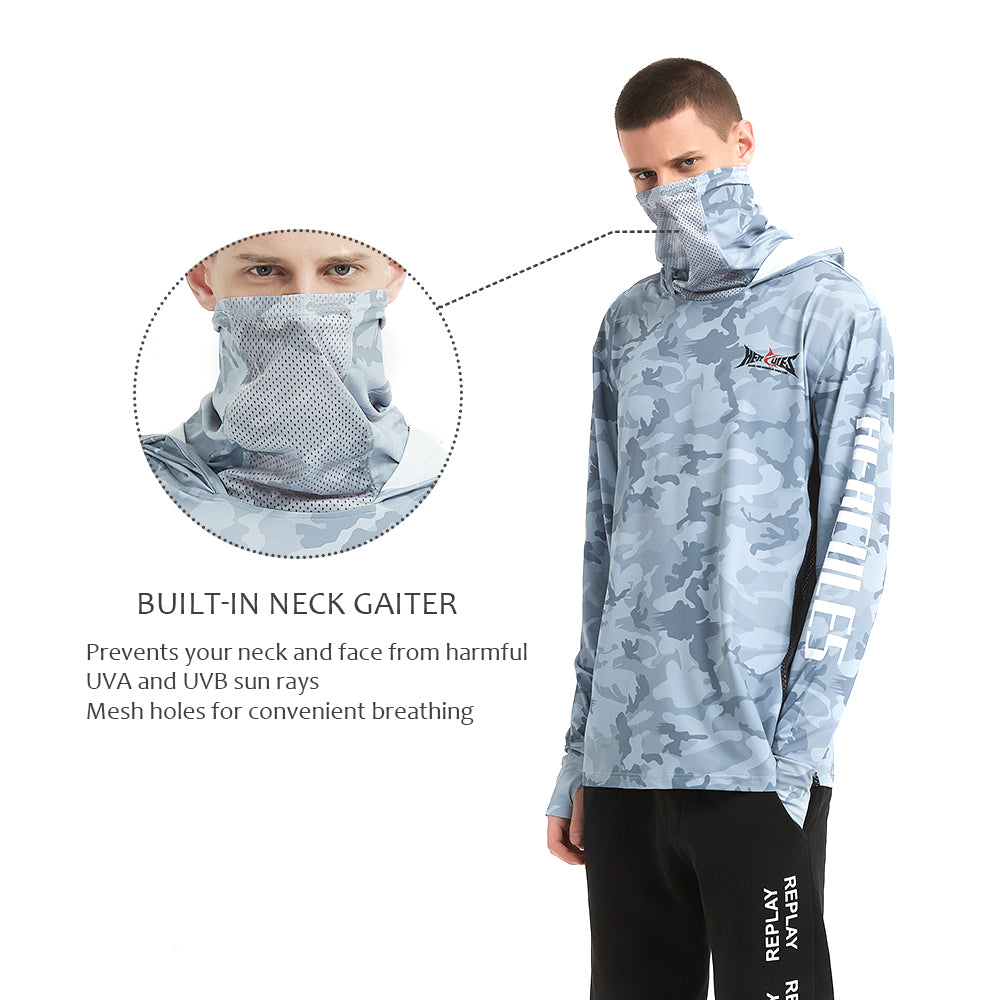 HUK Fishing Hoodie Shirts With Neck Gaiter Men's Long Sleeve Performance  Fishing Clothing Sun Protection UPF