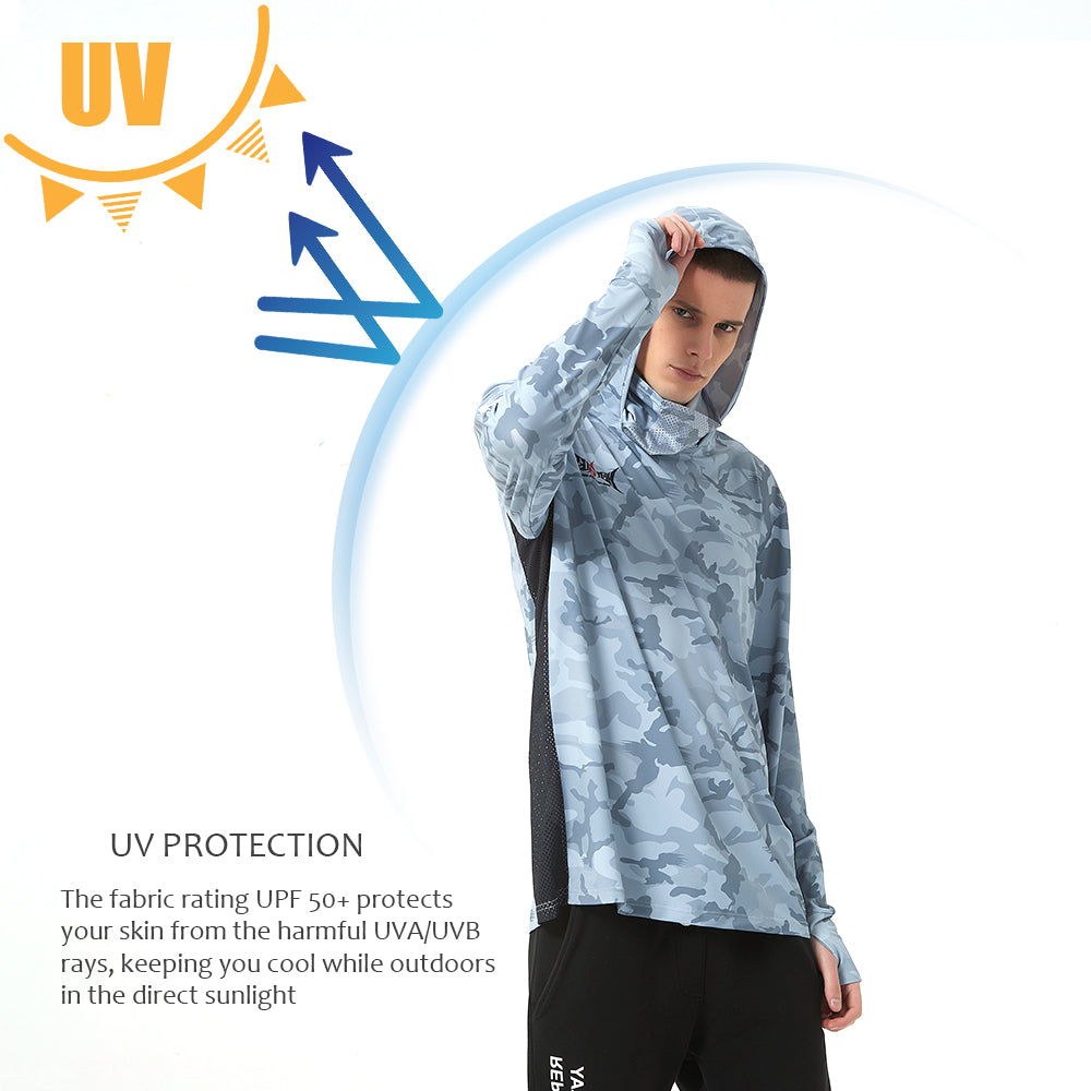 HERCULES with Neck Gaiter Men's Fishing Hoodie Sun Protection Long Sleeve Fishing Shirt Upf 50+ HERCULES
