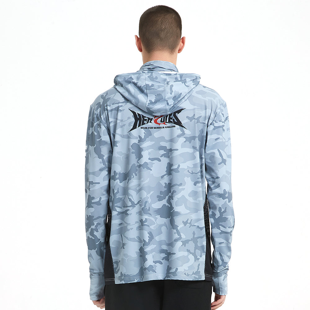 HERCULES with Neck Gaiter Men's Fishing Hoodie Sun Protection Long Sleeve Fishing Shirt Upf 50+ HERCULES