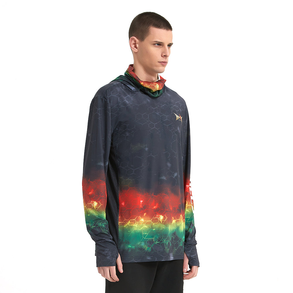 HERCULES with Neck Gaiter Men's Fishing Hoodie Sun Protection Long Sleeve Fishing Shirt Upf 50+ HERCULES