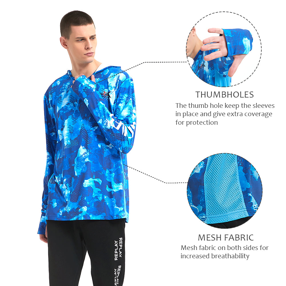 HERCULES Men's Gaiter Fishing Hoodie Sun Protection Long Sleeve Fishing Shirt Upf 50+ HERCULES