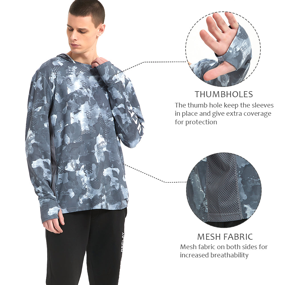 HERCULES Men's Gaiter Fishing Hoodie Sun Protection Long Sleeve Fishing Shirt Upf 50+ HERCULES