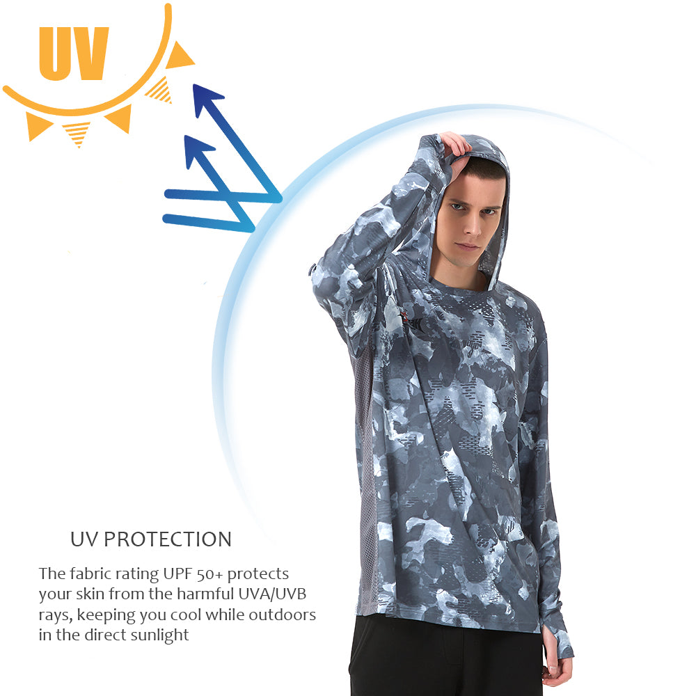 UPF 50+ Mens Long Sleeve Sun Skin Protection T-Shirt Outdoor Fishing  Hoodies