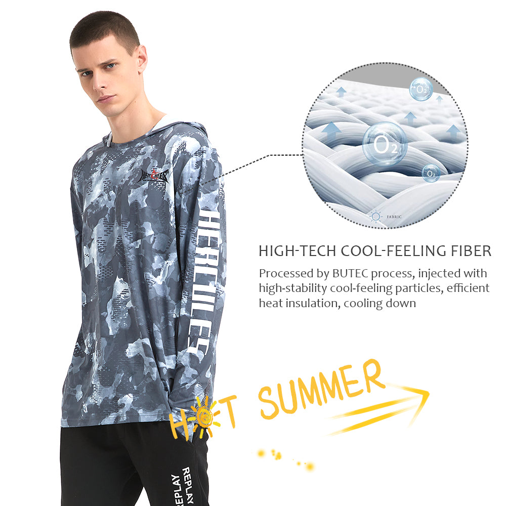 HERCULES Men's Gaiter Fishing Hoodie Sun Protection Long Sleeve Fishing Shirt Upf 50+ HERCULES