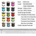 100M 109Yds Black 6lb-100lb Hercules PE Braided Fishing Line 4 Strands HERCULES