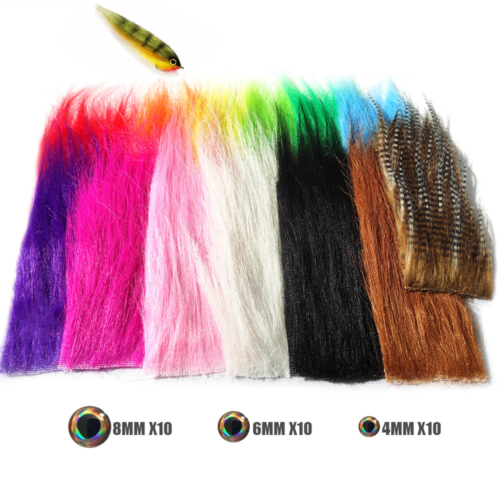 HERCULES 13 Packs Fly Tying Craft Fur Materials with 30 3D-Eyes for free HERCULES SALE